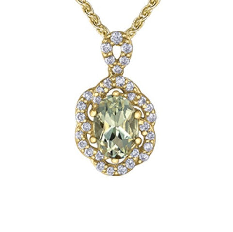 10k Yellow Gold Green Amethyst Pendant with Diamonds