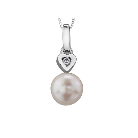 10k White Gold Diamond & Pearl Necklace