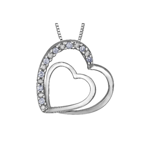 10k White Gold & Diamond Double Heart Necklace