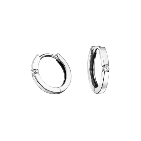 10k White Gold Single Diamond Accent Hoops