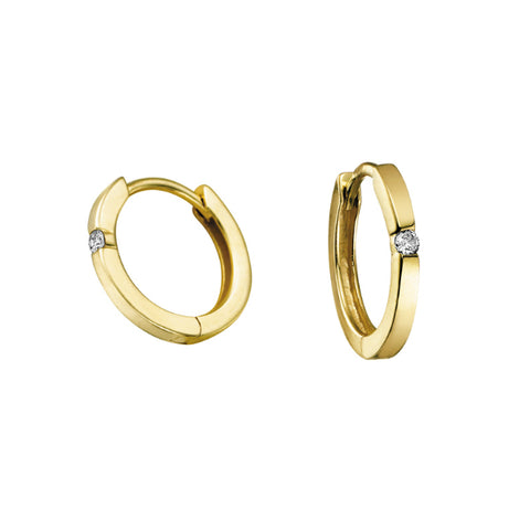 10k Yellow Gold Single Diamond Accent Hoops