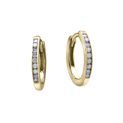 10k Yellow Gold & Diamond Channel Set Hoops
