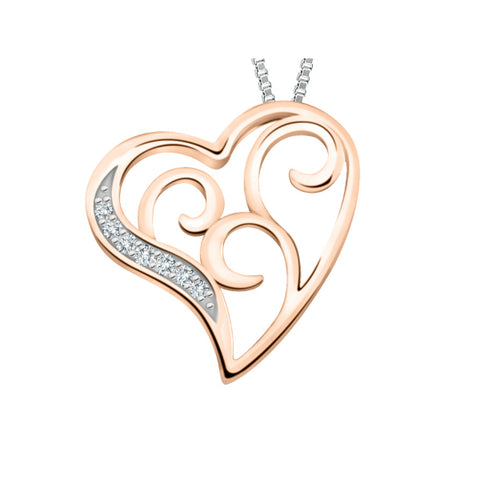 10k Rose & White Gold Diamond Heart Necklace