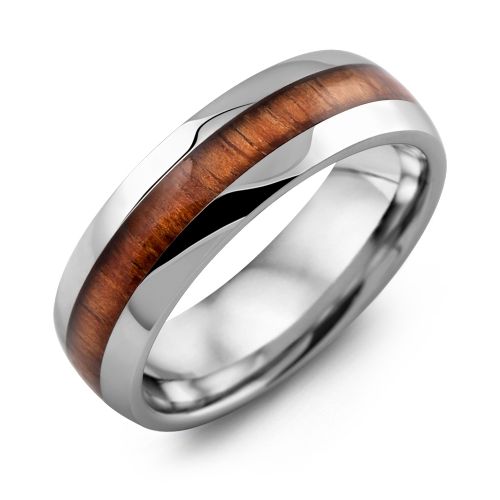 Mens Tungsten & Koa Wood Inlay Band