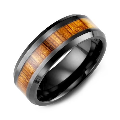 Mens Ceramic & Koa Wood Inlay Band
