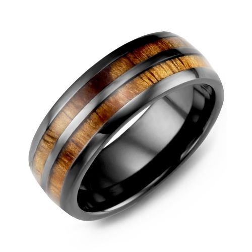 Mens Ceramic & Koa Wood Inlay Band