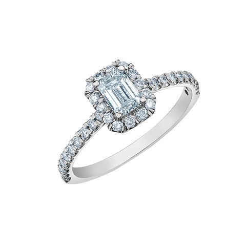 14k White Gold Emerald Cut Lab Grown Diamond Halo Ring