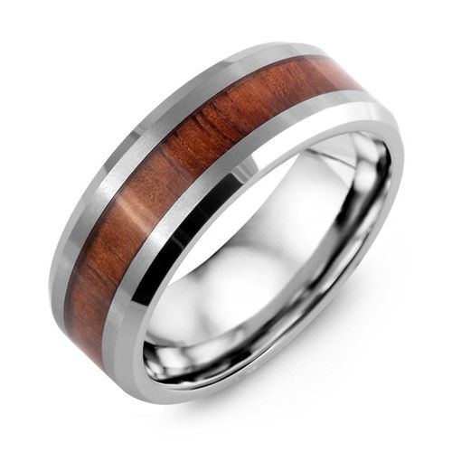 Mens Tungsten & Koa Wood Inlay Ring