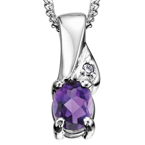 10k White Gold Birthstone & Diamond Necklace