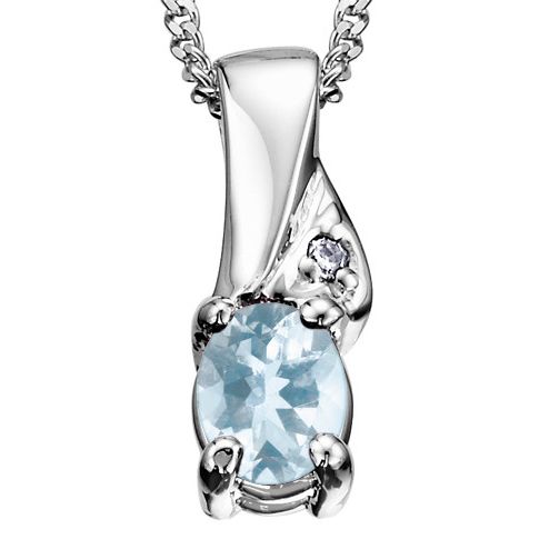 10k White Gold Birthstone & Diamond Necklace