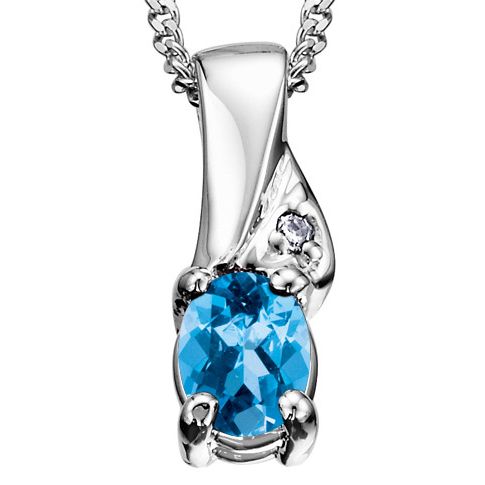 10k White Gold Birthstone & Diamond Necklace