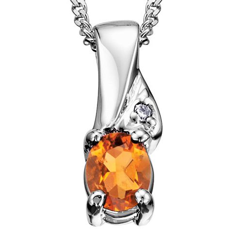 10k White Gold Birthstone & Diamond Necklace
