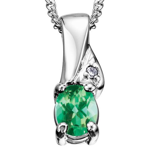 10k White Gold Birthstone & Diamond Necklace