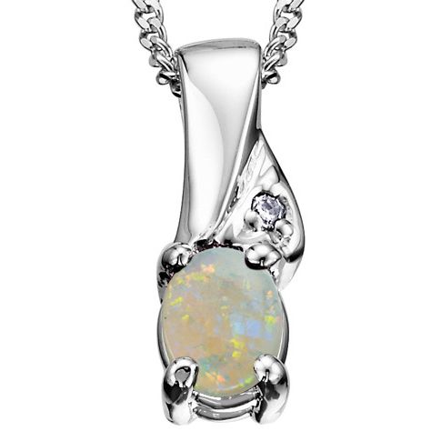 10k White Gold Birthstone & Diamond Necklace