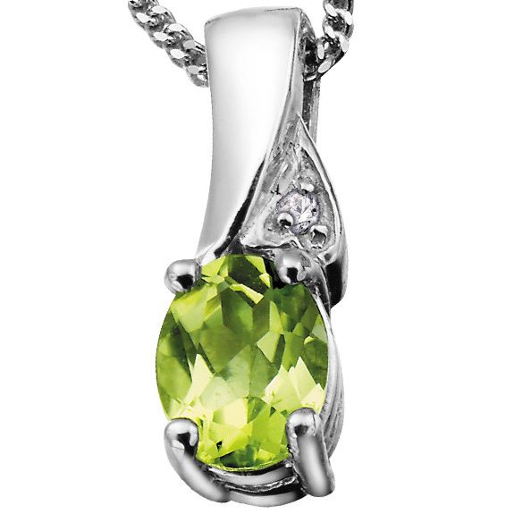 10k White Gold Birthstone & Diamond Necklace