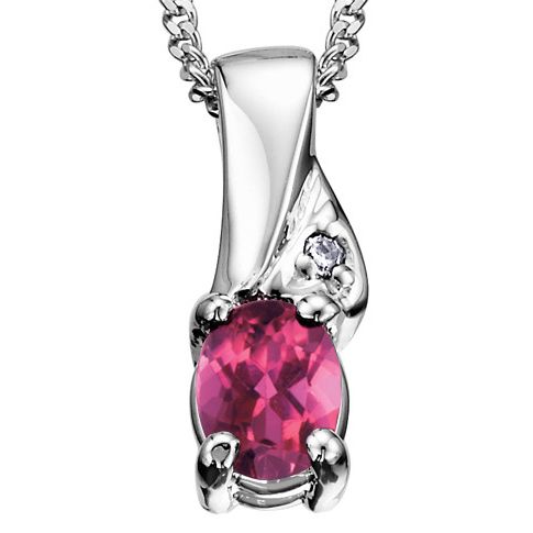 10k White Gold Birthstone & Diamond Necklace