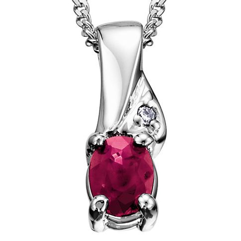 10k White Gold Birthstone & Diamond Necklace