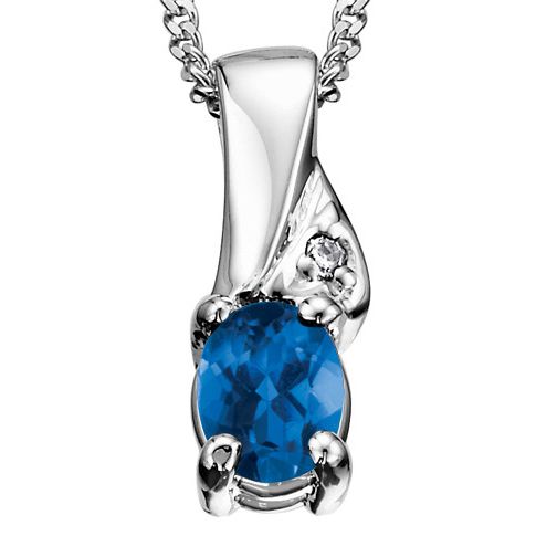 10k White Gold Birthstone & Diamond Necklace