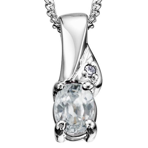 10k White Gold Birthstone & Diamond Necklace
