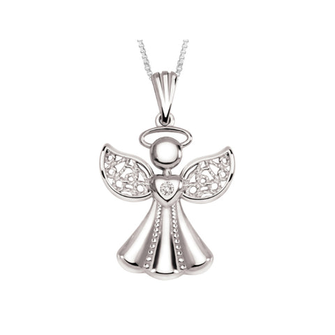 10k White Gold Diamond Angel Necklace