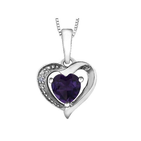 10k White Gold Diamond & Amethyst Heart Necklace