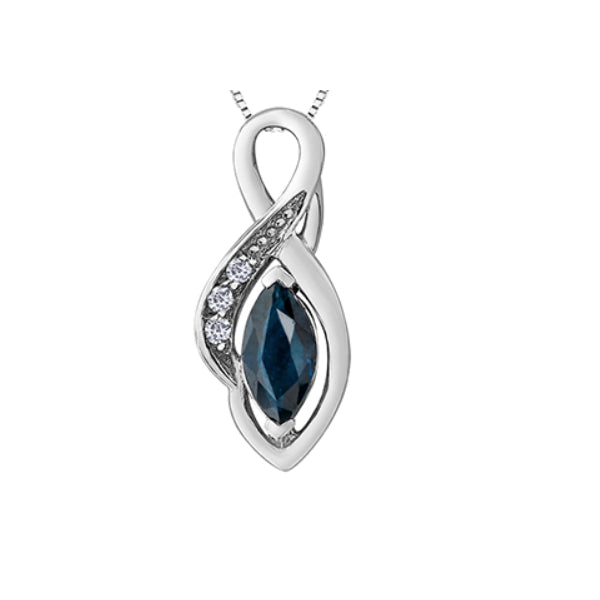10k White Gold Blue Sapphire & Diamond Necklace