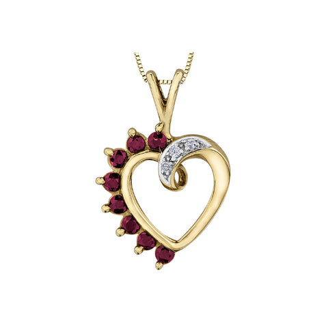 10k Yellow Gold Diamond & Ruby Heart Necklace
