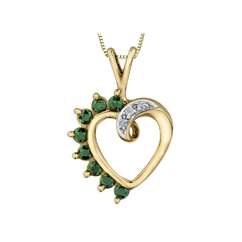 10k Yellow Gold Diamond & Emerald Heart Necklace