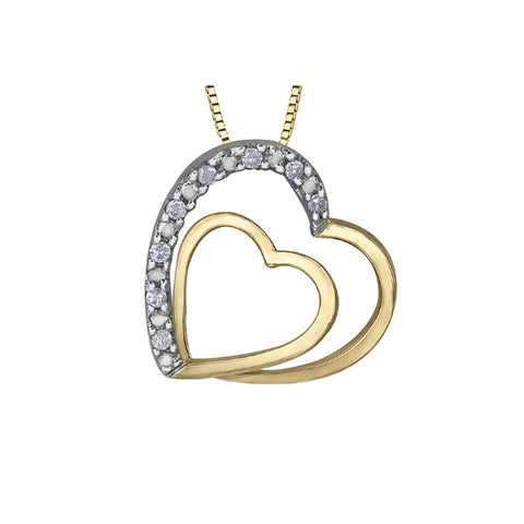 10k Yellow Gold & Diamond Double Heart Necklace