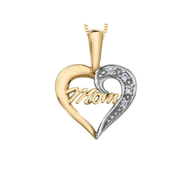 10k Yellow Gold Diamond Heart 'Mom' Necklace