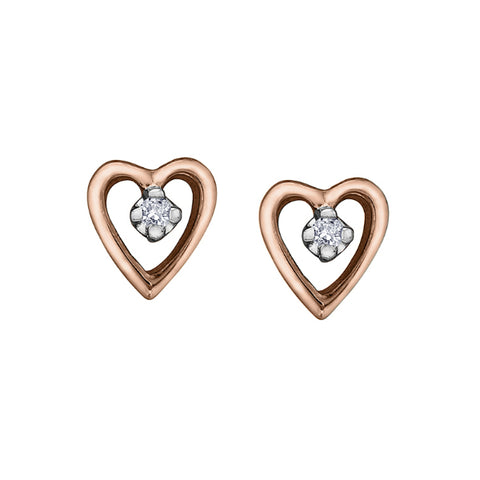10k Rose & White Gold Diamond Heart Stud Earrings
