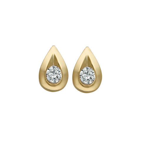 10k Yellow Gold & Diamond Teardrop Stud Earrings