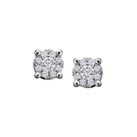 10k White Gold & Diamond Cluster Stud Earrings
