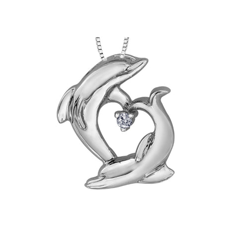 10k White Gold & Diamond Dolphin Necklace