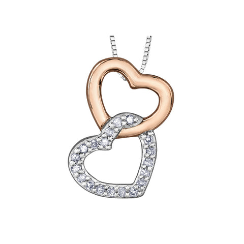 10k Rose & White Gold Diamond Heart Stud Earrings