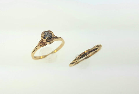 14k Yellow Gold Rose Solitaire Ring Set