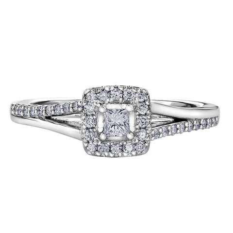10k White Gold Canadian Diamond Halo Engagement Ring