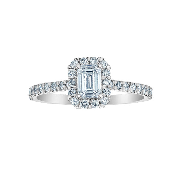 14k White Gold Emerald Cut Lab Grown Diamond Halo Ring