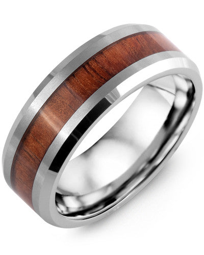 Mens Tungsten & Koa Wood Inlay Ring