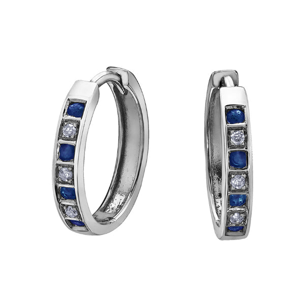 10k White Gold Diamond & Blue Sapphire Huggie Earrings