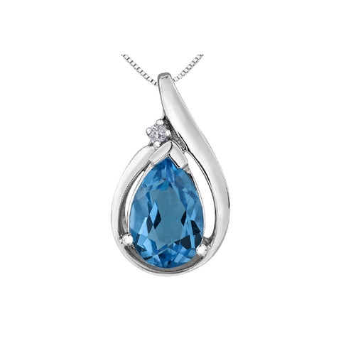 10k White Gold Blue Topaz & Diamond Necklace