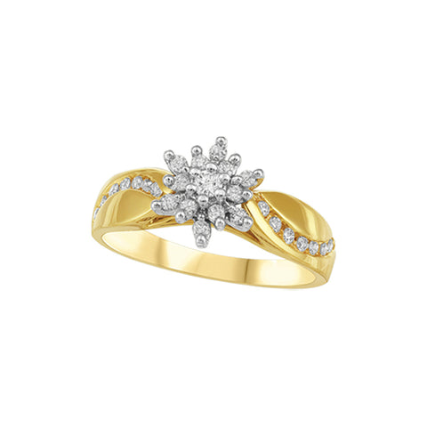 14k Yellow Gold Canadian Diamond Cluster Engagement Ring
