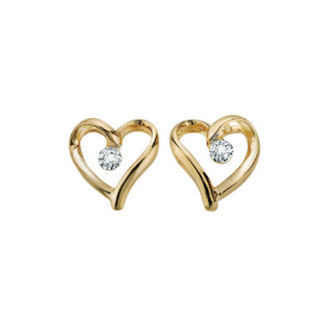 10k Yellow Gold & Diamond Heart Stud Earrings