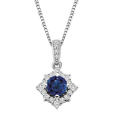 14k White Gold Blue Sapphire & Diamond Necklace